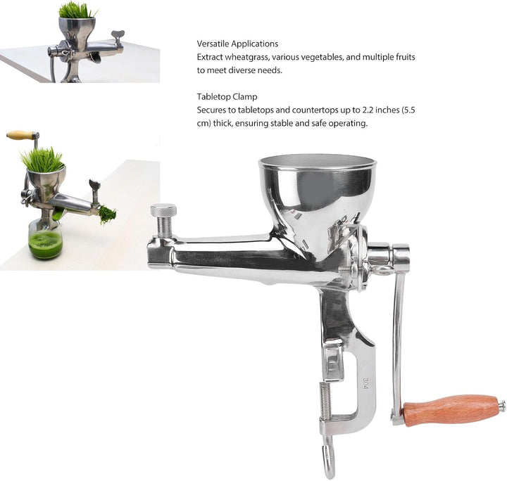 Asixxsix Handbuch Weizengrassaft, Edelstahl Manuelles Weizengrassextraktormaschine Hand Kurbel Fruch