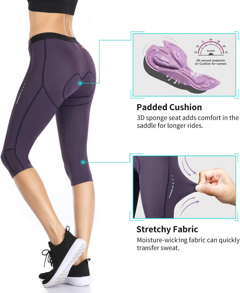 Santic Damen 3/4 Radhose Radsportshorts Gepolstert Fahrradhose Frauen Radsport-Leggings Tights Sitzp