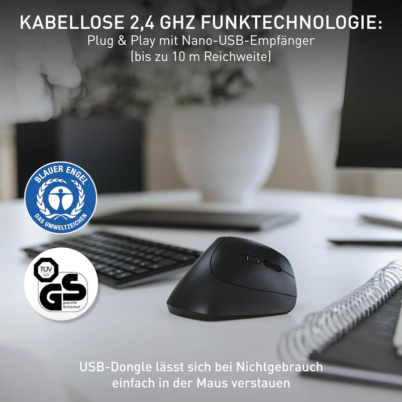 CHERRY MW 4500, Ergonomische Vertikale Maus für Rechtshänder, Kabellos (2,4 GHz Funk), 3-stufig rege