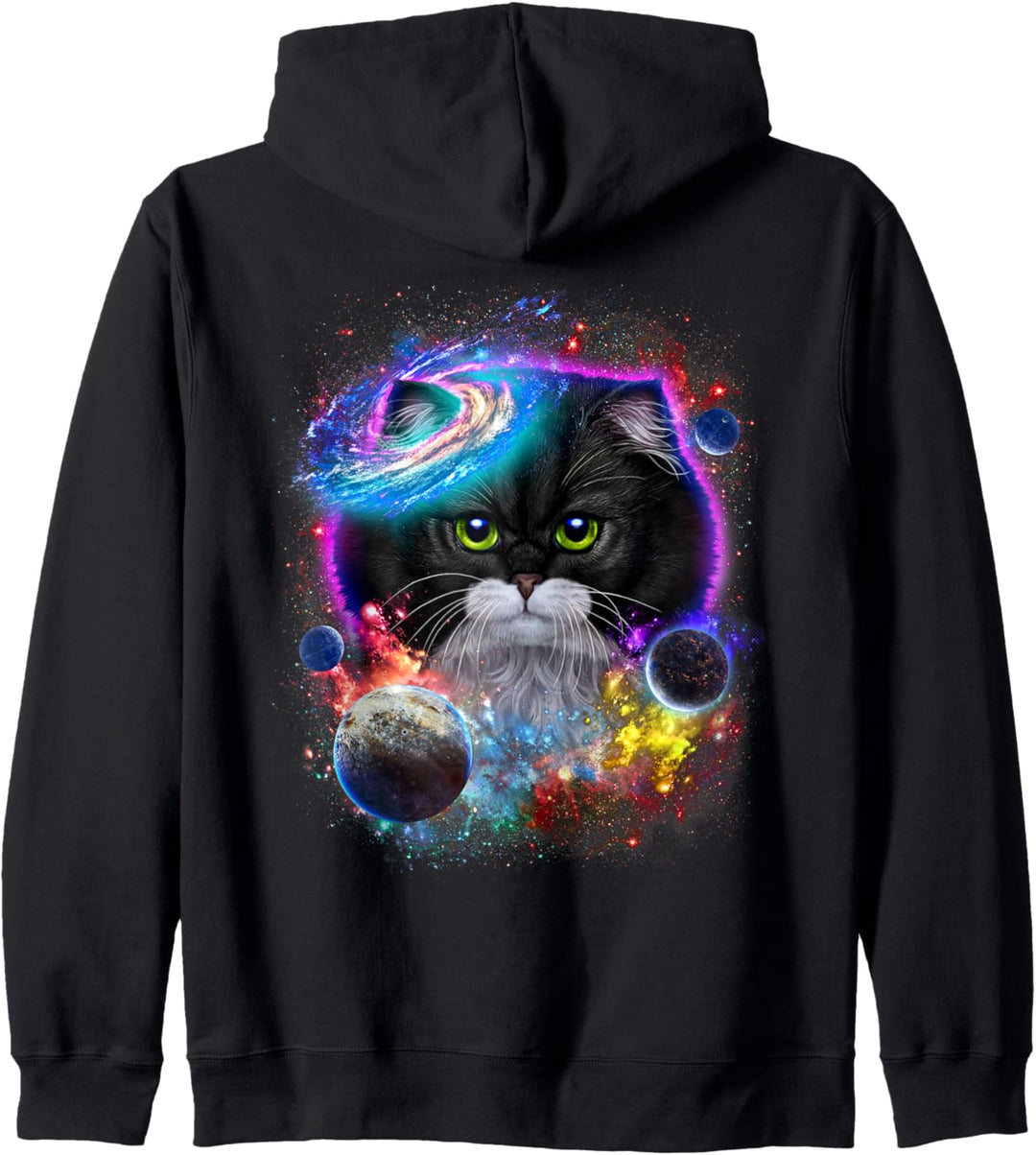 Zweifarbige Katze im Weltraum wirbeln in der Galaxie Kapuzenjacke
