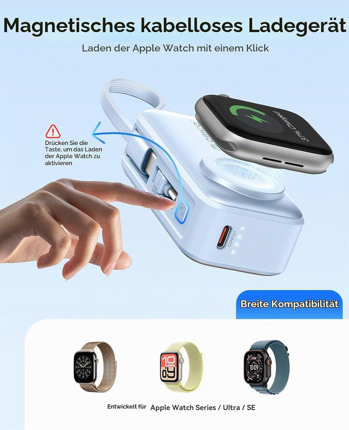 ORICO Mini Powerbank 5000mAh, PD 22,5W Externe Handyakkus mit Klappbarem USB-C Stecker &amp; USB-C Kabel