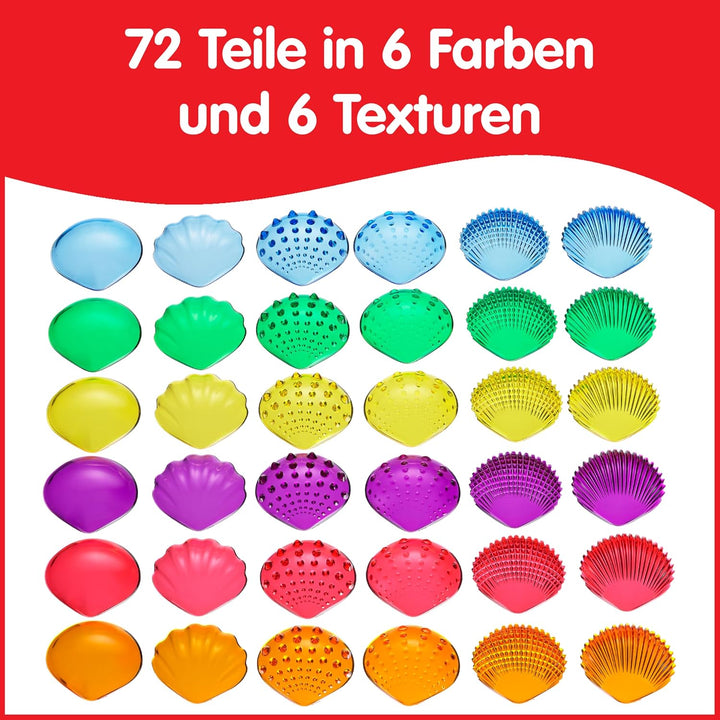 edxeducation Tastmuscheln - Set mit 72 Stück - Lichtdurchlässig - 6 Strukturen und Farben - Alter ab