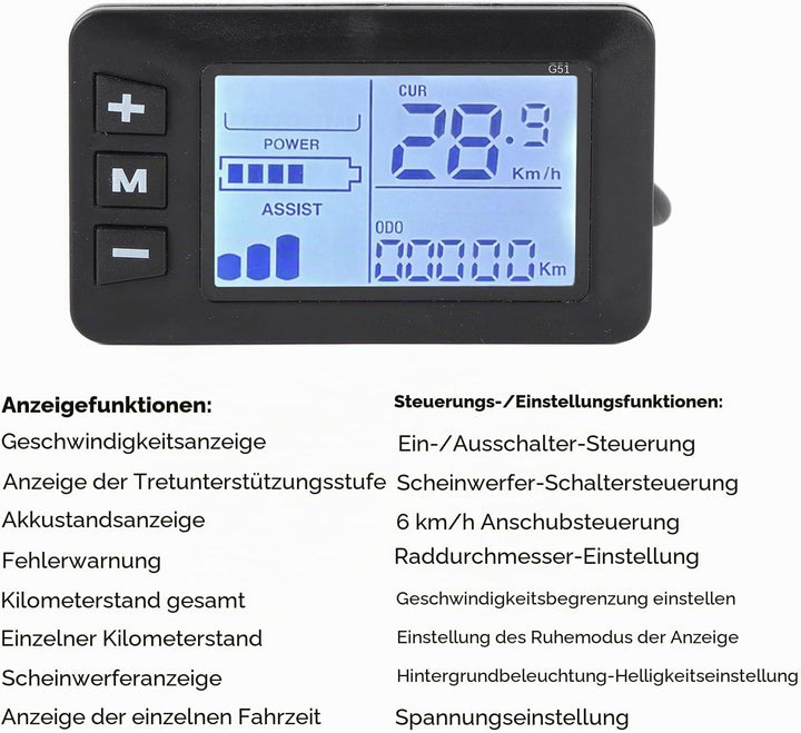 Elektrofahrrad -LCD -Display für 2,2 cm -Lenker, Fahrrad -Tachometer -Bedienfeld mit 5 -Pin -Stecker