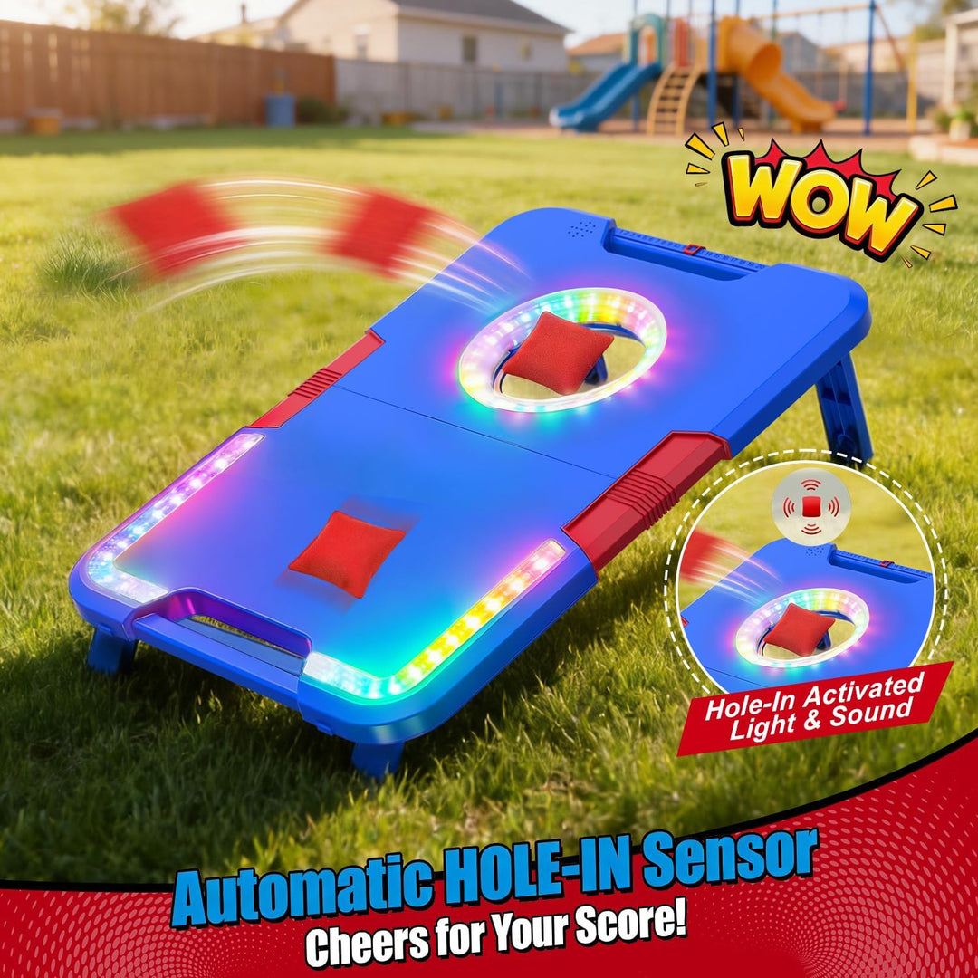 Leuchtendes Cornhole-Spielset mit Sound, 2 klappbare Boards & 8 Wurfsäcke, Sitzsack-Wurfspielzeug, t