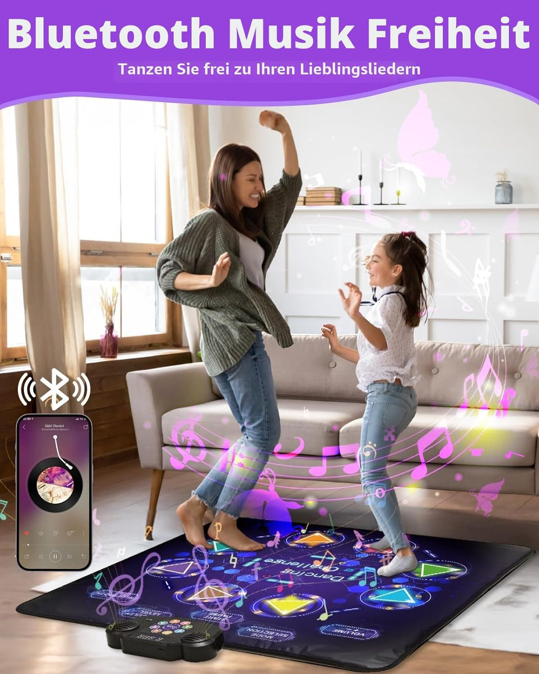 Tanzmatte Für Kinder, LED Licht-Tanzpad Mit 8 Tasten, Integrierter Musik, Bluetooth, 8 Modi, Kinder