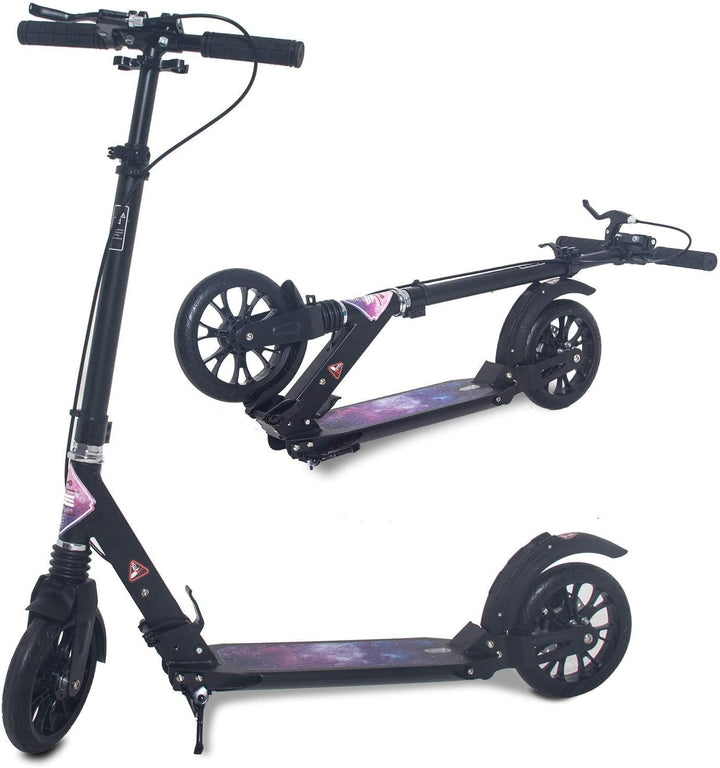 ISE Big Wheel Scooter Tretroller 200mm Roller Cityroller Klappbarer Scooter mit 2 Räder,Handbremse f