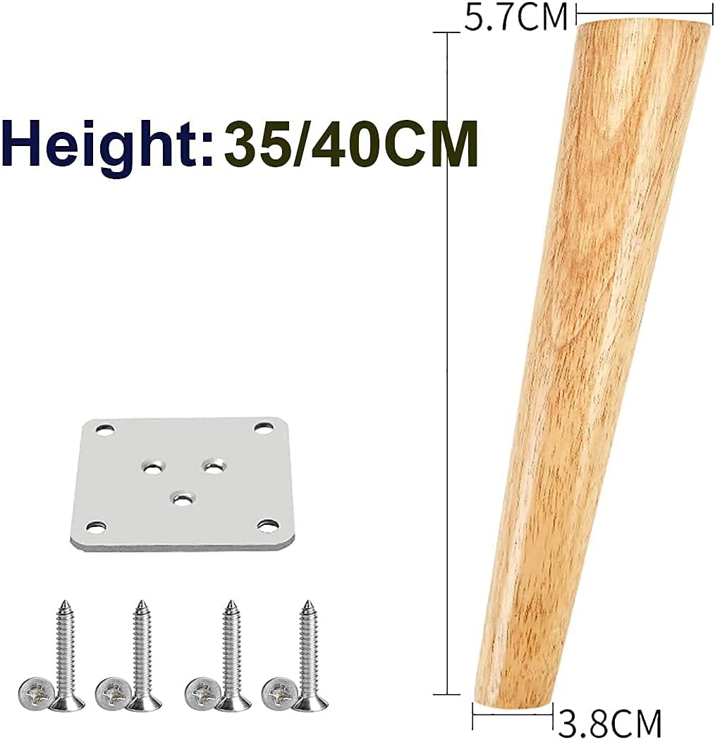 Qrity Möbelfuss Holz, 4 Stück 40cm Holzfüsse Möbelfüsse Sofafüsse mit Montageplatten & Schrauben für