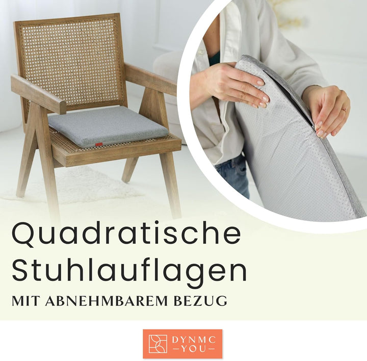 Sitzkissen Stuhl - Stuhlkissen 40x40 - Eckig 2er Set Grau - TEST SEHR GUT - INNOVATIONSPREIS ERGONOM