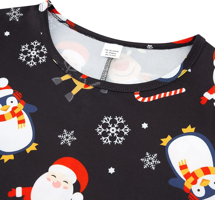 AIDEAONE Damen Weihnachten Kleid 3/4 Ärmel Midi Weich Kleid Lustig Druck Xmas Neu S, Xmas Neu S