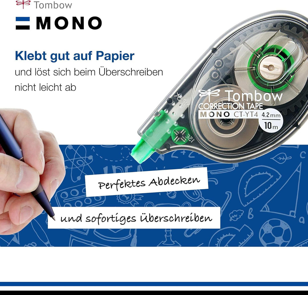 Tombow 315030 CT-YT4-10 Korrekturroller, seitliches Abrollen, 4.2 mm x 10 m, Office Pack a 10 Stück