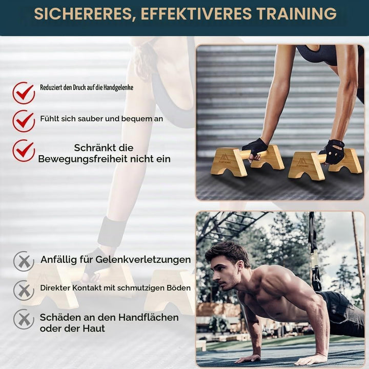 flintronic Liegestützgriffe Holz, 1 Paar Rutschfeste Push Up Bars, Holz Parallettes, Ergonomische Ha