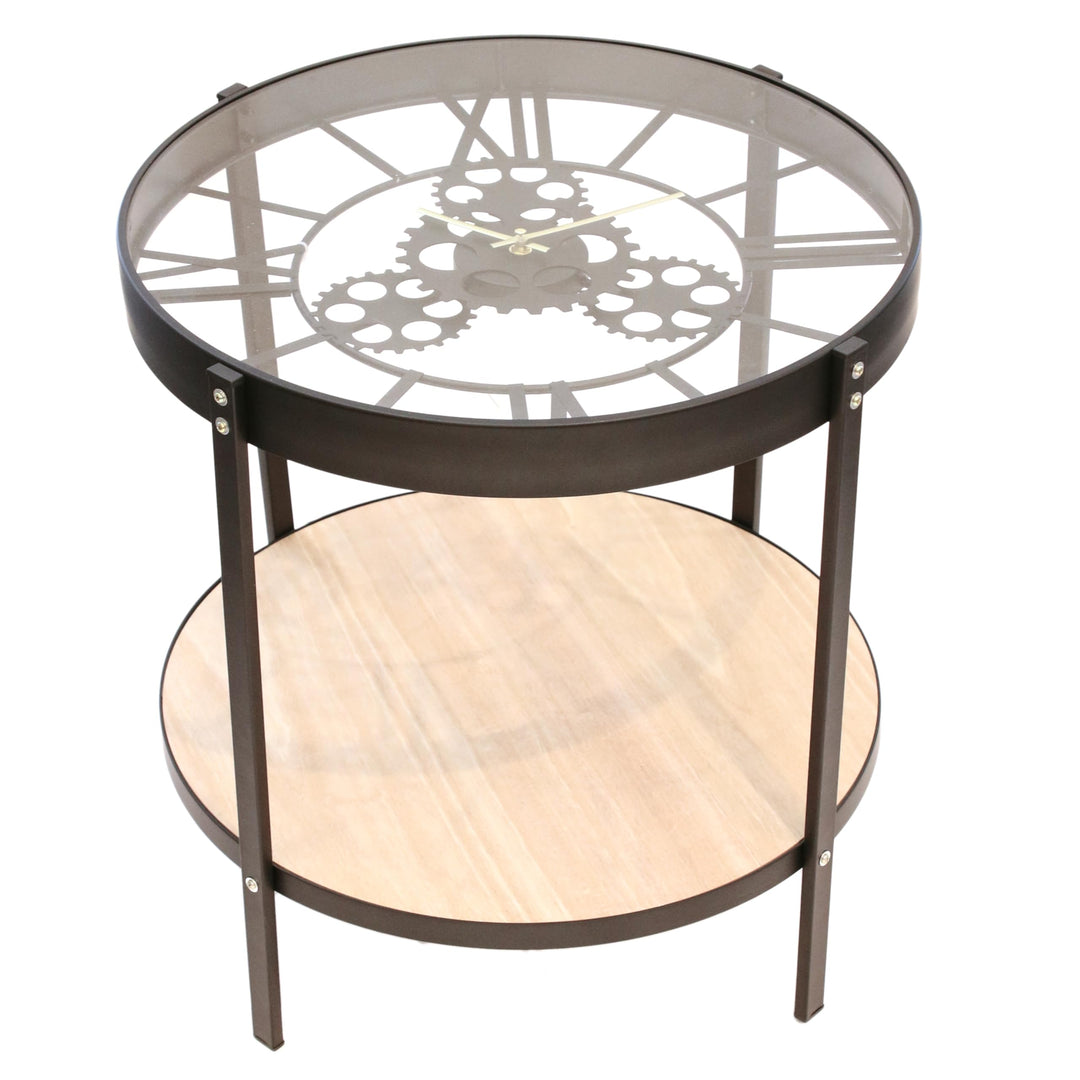 HOME DECO FACTORY Uhr Beistelltisch, 50.5cm x 50.5cm x 49cm One Size Schwarz / Transparent, One Size