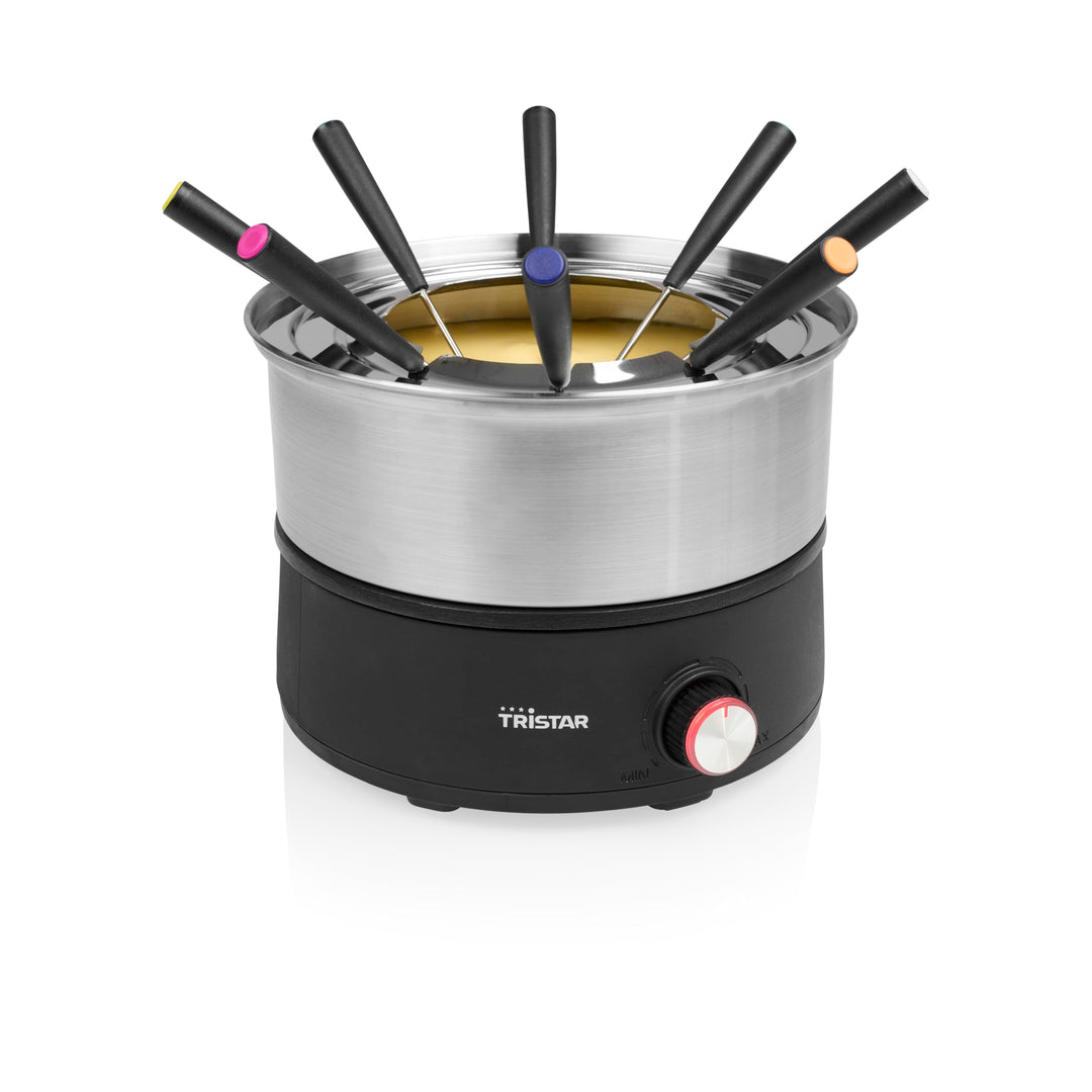 Tristar Fondue-Set, 1,5 L Edelstahl, 2-in-1 mit Crêpe-Funktion, PFAS-frei, Spülmaschinenfeste Teile,