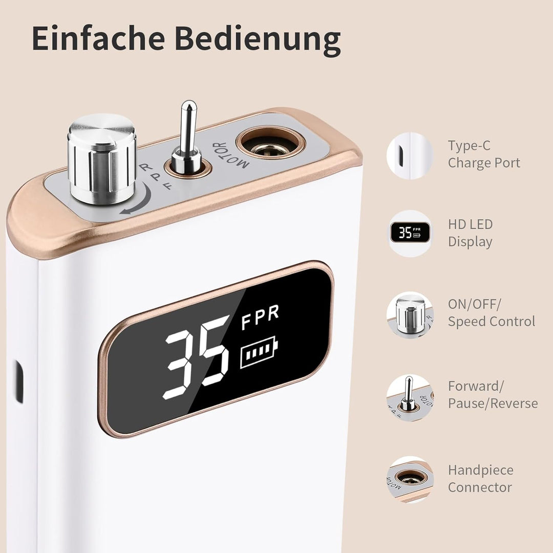 Nagelfräser On-Desk & Tragbare 2 in 1 Elektrische Nagelfeile 35000 U/min Professionelle Wiederauflad