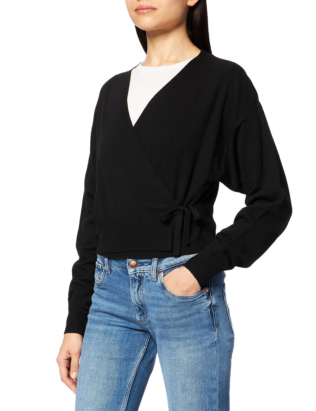 NA-KD Damen Overlap Knitted Cardigan Strickjacke XXS Schwarz, XXS Schwarz