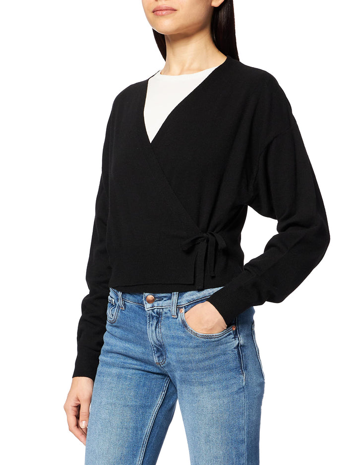 NA-KD Damen Overlap Knitted Cardigan Strickjacke XXS Schwarz, XXS Schwarz