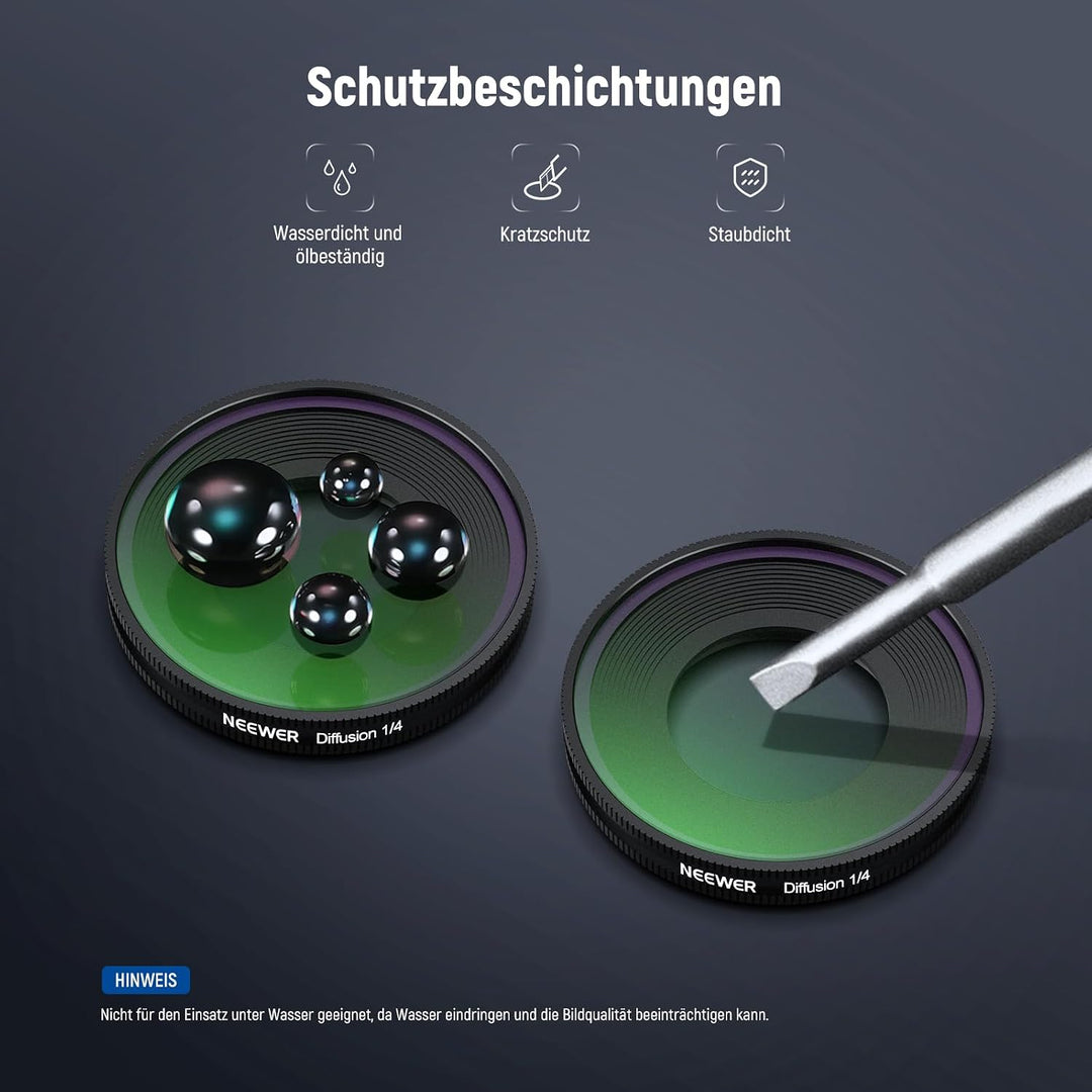 NEEWER 1/4 Black Diffusion Filter für einen filmischen Nebeleffekt, kompatibel mit der Insta360 GO U