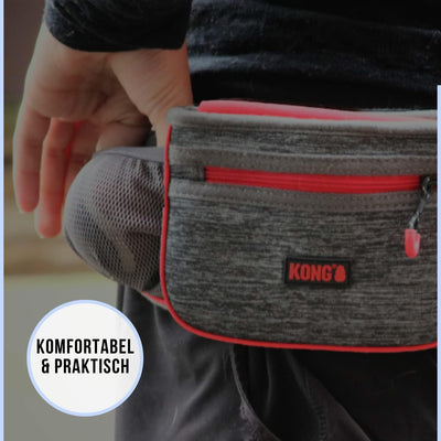 KONG Leckerlibeutel für Hunde in grau I Bauchtasche Hundetraining mit reflektierendem Gurt & Kotbeut