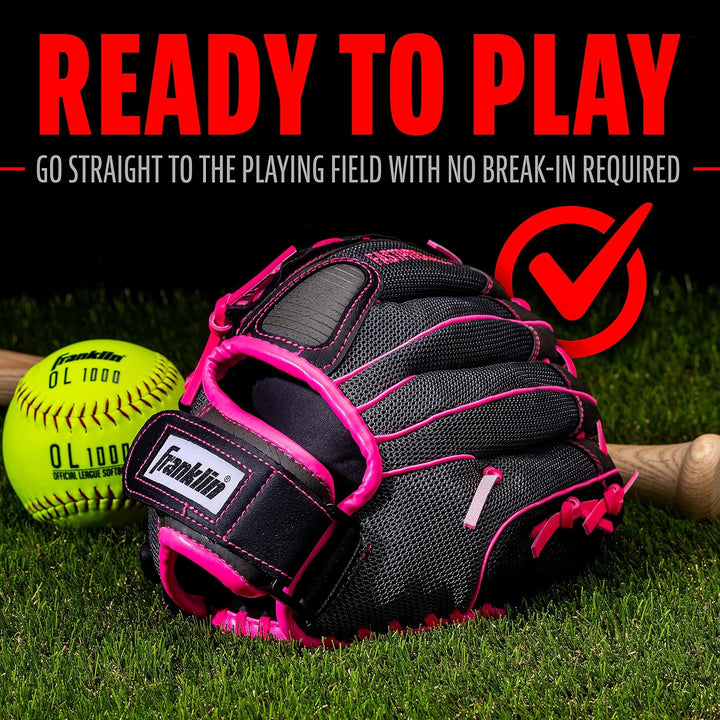 Franklin Sports Fastpitch Serie Leichte Softball Handschuh, 12 Zoll Werfer, für Linkshänder Pink/Gra