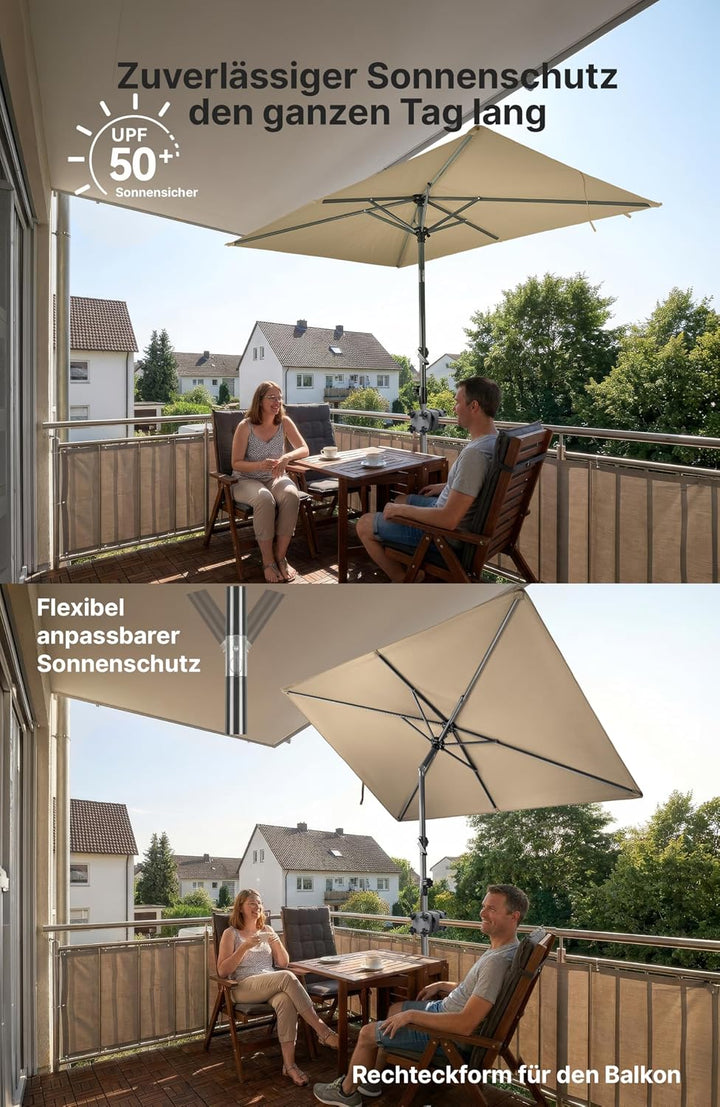 4smile SunnyShade Sonnenschirm Balkon mit Halterung im 3-er-Set, UV 50+, 210x140 cm, Taupe, Sonnensc