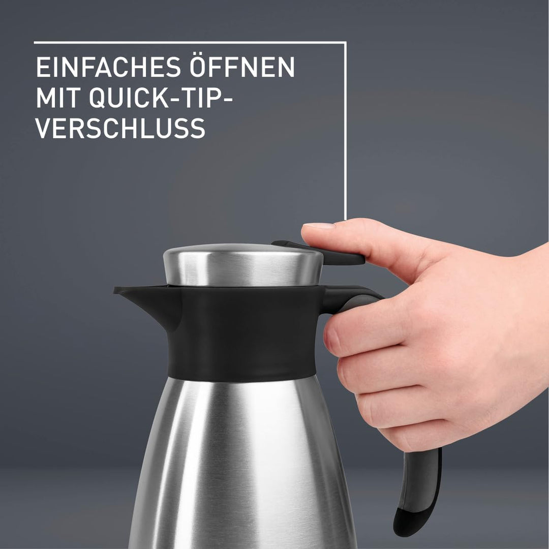 Emsa Soft Grip Isolierkanne, 1 Liter, Edelstahl, 12 Stunden heiss + 24 Stunden kalt, Auslaufsicher,