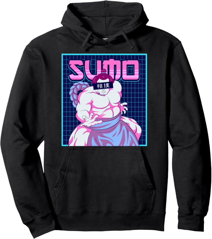 Japanese Sumo Wrestler Ringer Vaporwave Aesthetic Kanji Pullover Hoodie