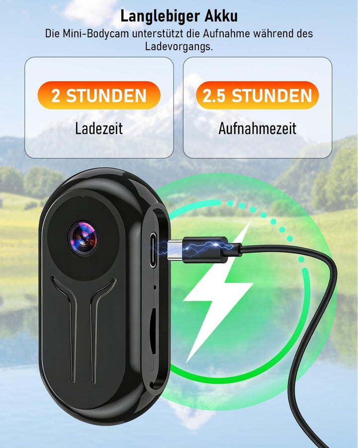 Action Cam 2K, Mini Bodycam Körperkamera, 120°Action Camera Helmkamera Motorrad Fahrrad, Tragbare PO