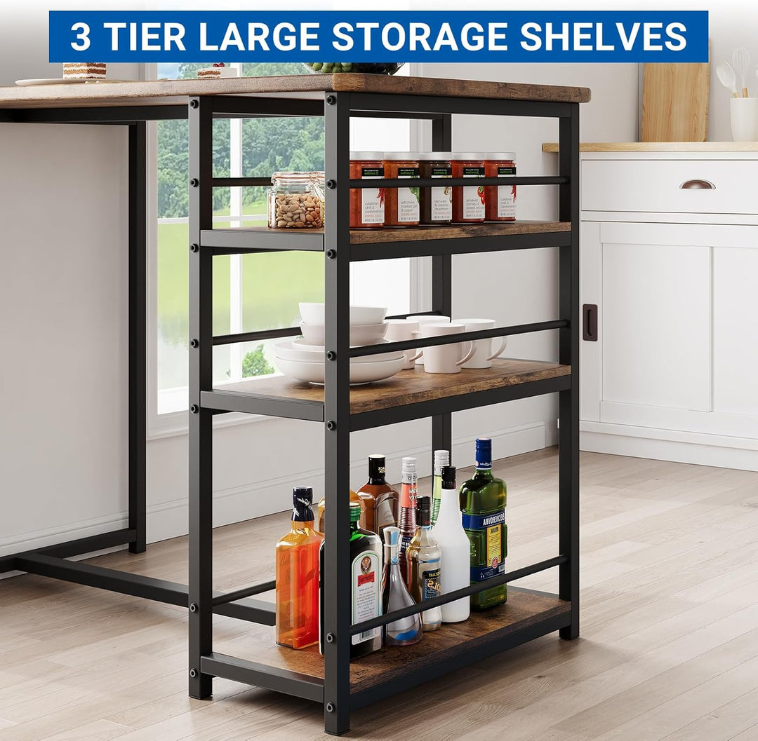 Bartisch mit Barhocker Set, Barhocker 3er Set für 2 Personen mit 1 Tisch + 2 Gepolsterte Stühle, Rüc