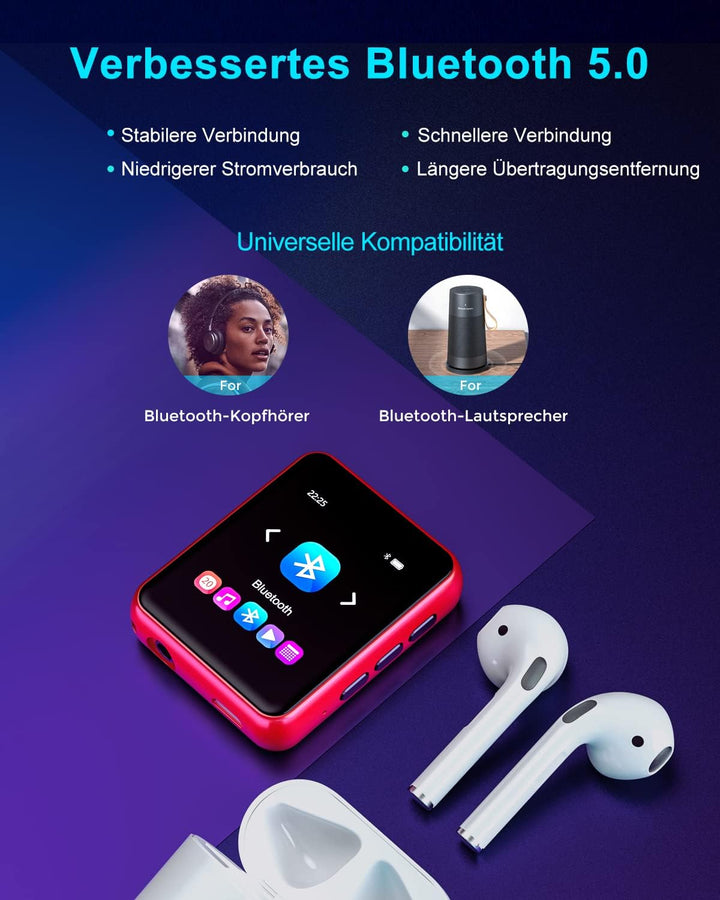 32GB MP3 Player Bluetooth 5.0, HiFi Lossless Sound Musik Player mit Lautsprecher, Line-in Voice Reco