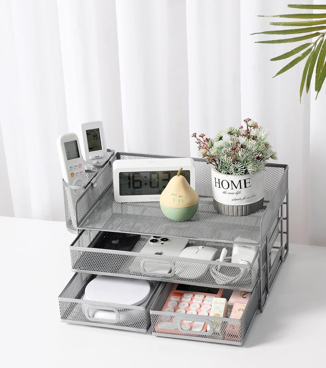 3-Trays Desktop Organizer mit Schublade, Mesh Büro Schreibtisch liefert Organizer Dokumenten Buchsta