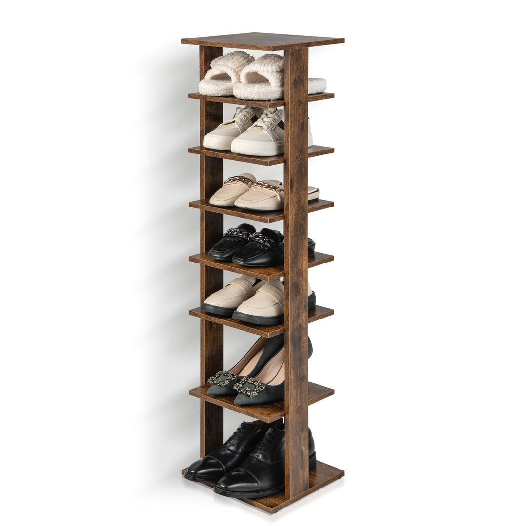 GIANTEX Schuhregal schmal und hoch, Schuhschrank Regal Holz 8 Ebenen, Schuhständer Schuhablage verti