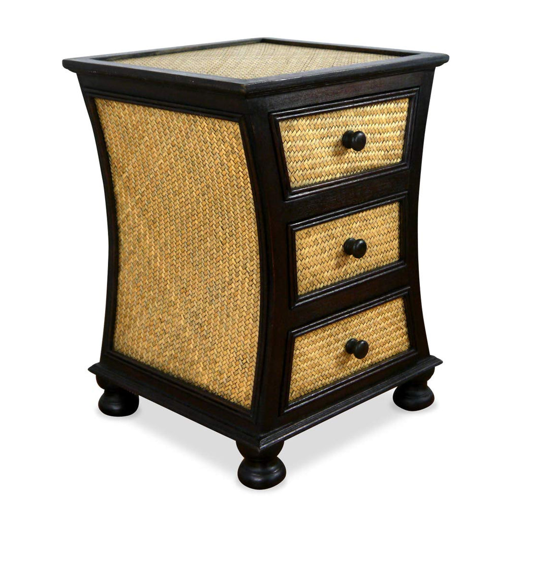 livasia Asiatischer Rattankommode, Nachtschrank, Nachtkommode leicht geschwungen (Nr.21)