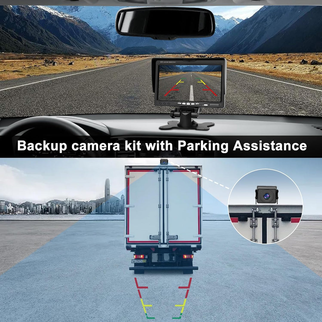 Dual Rückfahrkamera Set mit 7" HD Rear View Monitor, IP69 wasserdichte Nachtsicht Auto Backup-Kamera