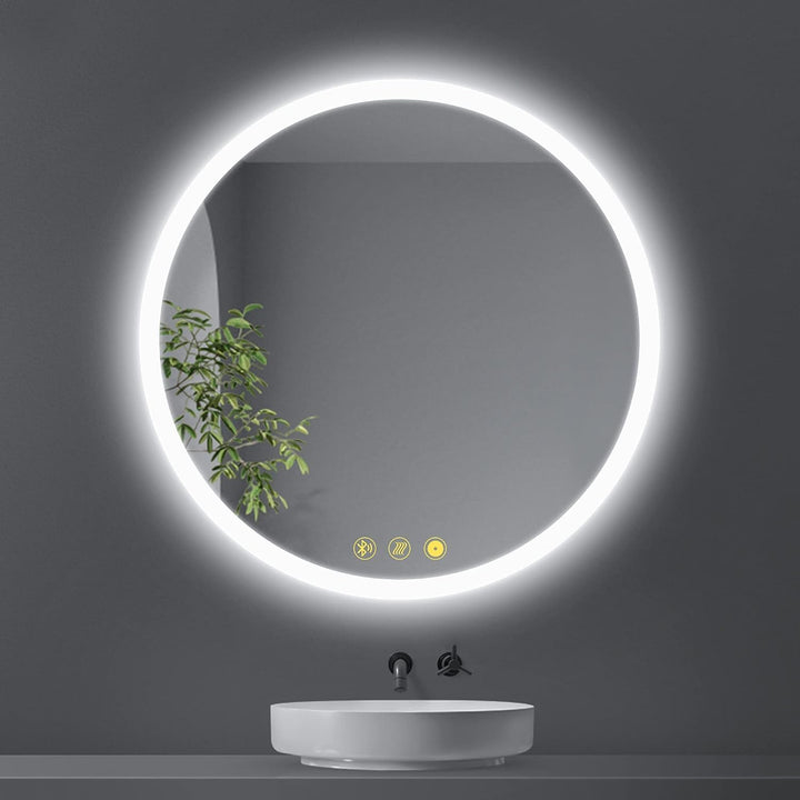 AI-LIGHTING Badspiegel mit Beleuchtung Bluetooth Rund 60 cm Badezimmer Spiegel mit Led Licht, 3 Lich