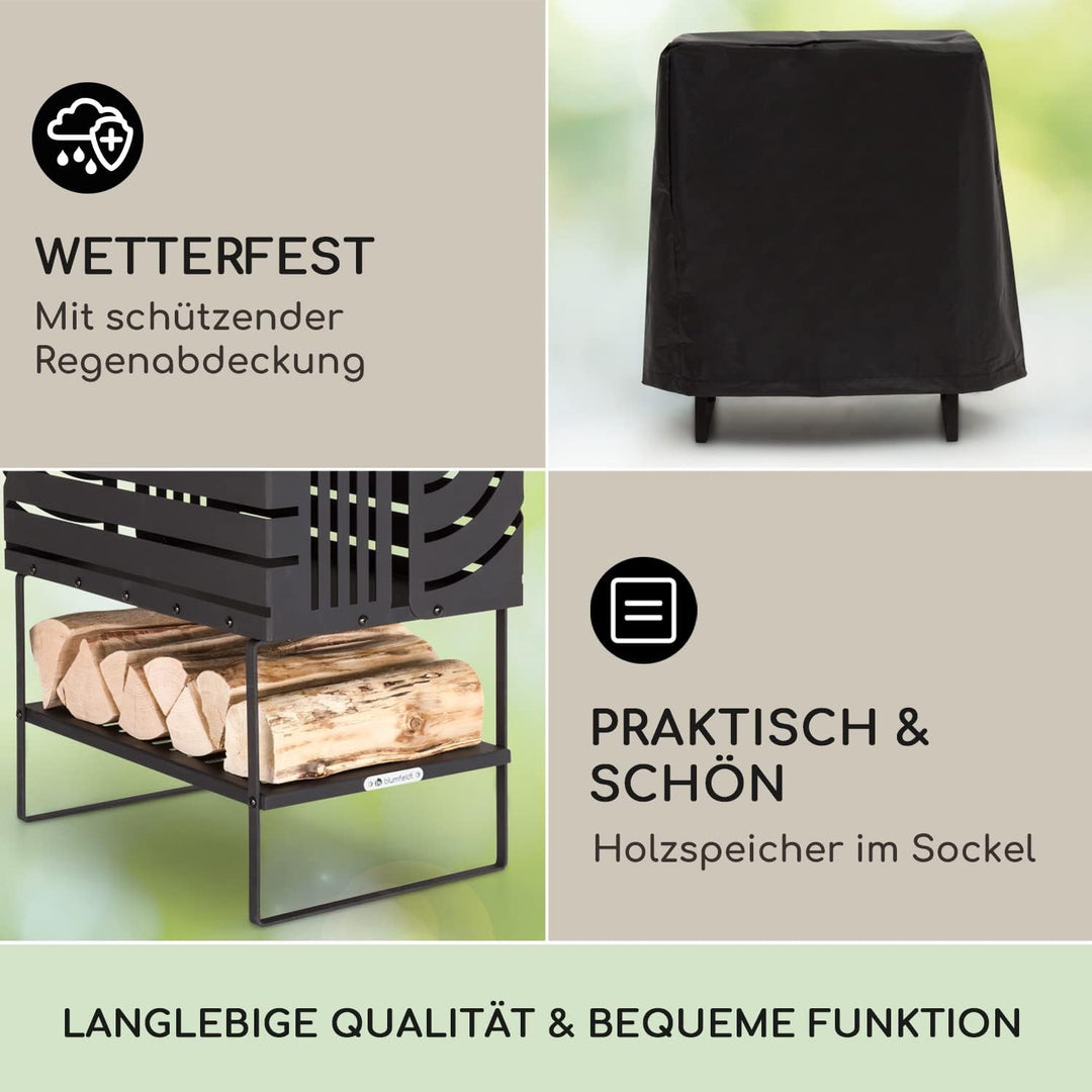 blumfeldt Gartenfeuer, Feuerschale für den Aussenbereich, rechteckig, aus Holz, mit Ständer, wetterf