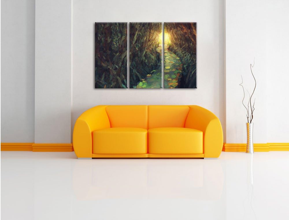 Pixxprint Gehweg im Wald / 3-Teilig/Gesamtmass 120cm Leinwandbild bespannt auf Holzrahmen/Wandbild K