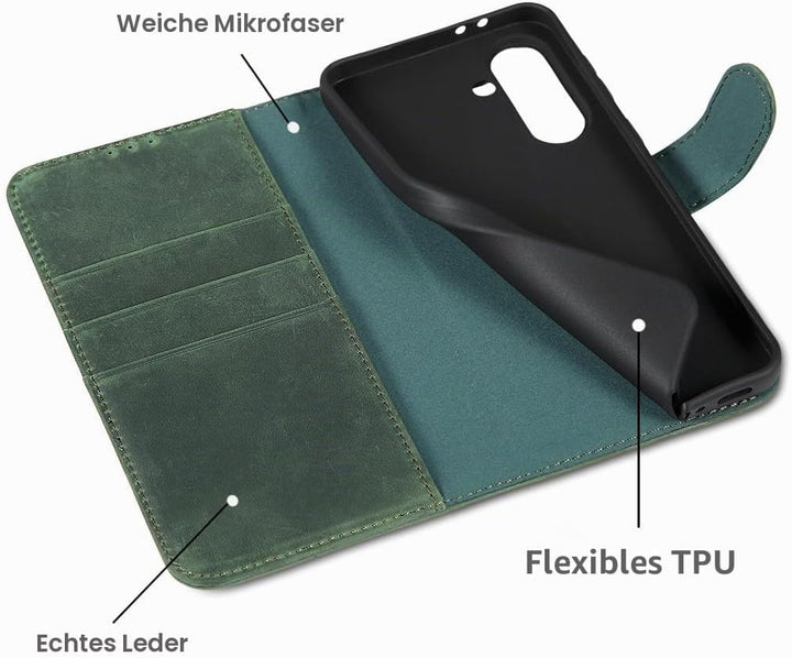 LENSUN Hülle für Samsung Galaxy A36 5G Echtleder, Handyhülle [Echtes Leder][RFID-Schutz Kartenfach][