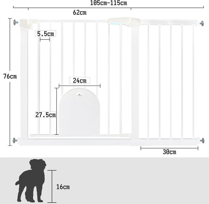 Froadp Türschutzgitter Baby Treppengitter 105-115cm Kindergitter ohne Bohren Türgitter mit Tür für H