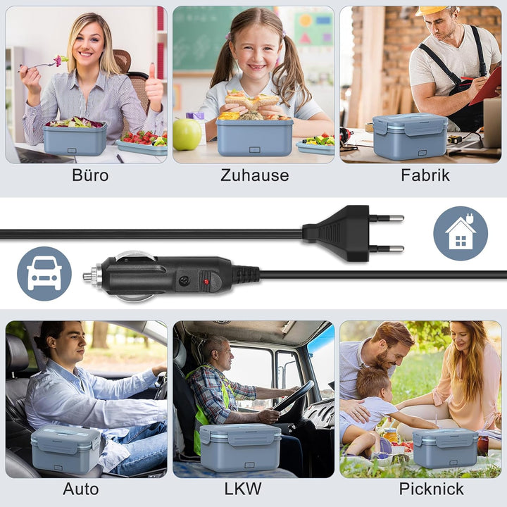 100W Elektrische Lunchbox Erwachsene, 3-in-1 12/24/220V Thermo Lunch box mit Besteck und Isolierter
