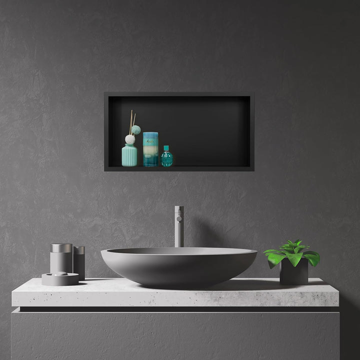 WALL-Box ONE Black Edelstahl wandnische dusche Duschnische, wasserdicht, Flexibler Nischeneinbau, 90