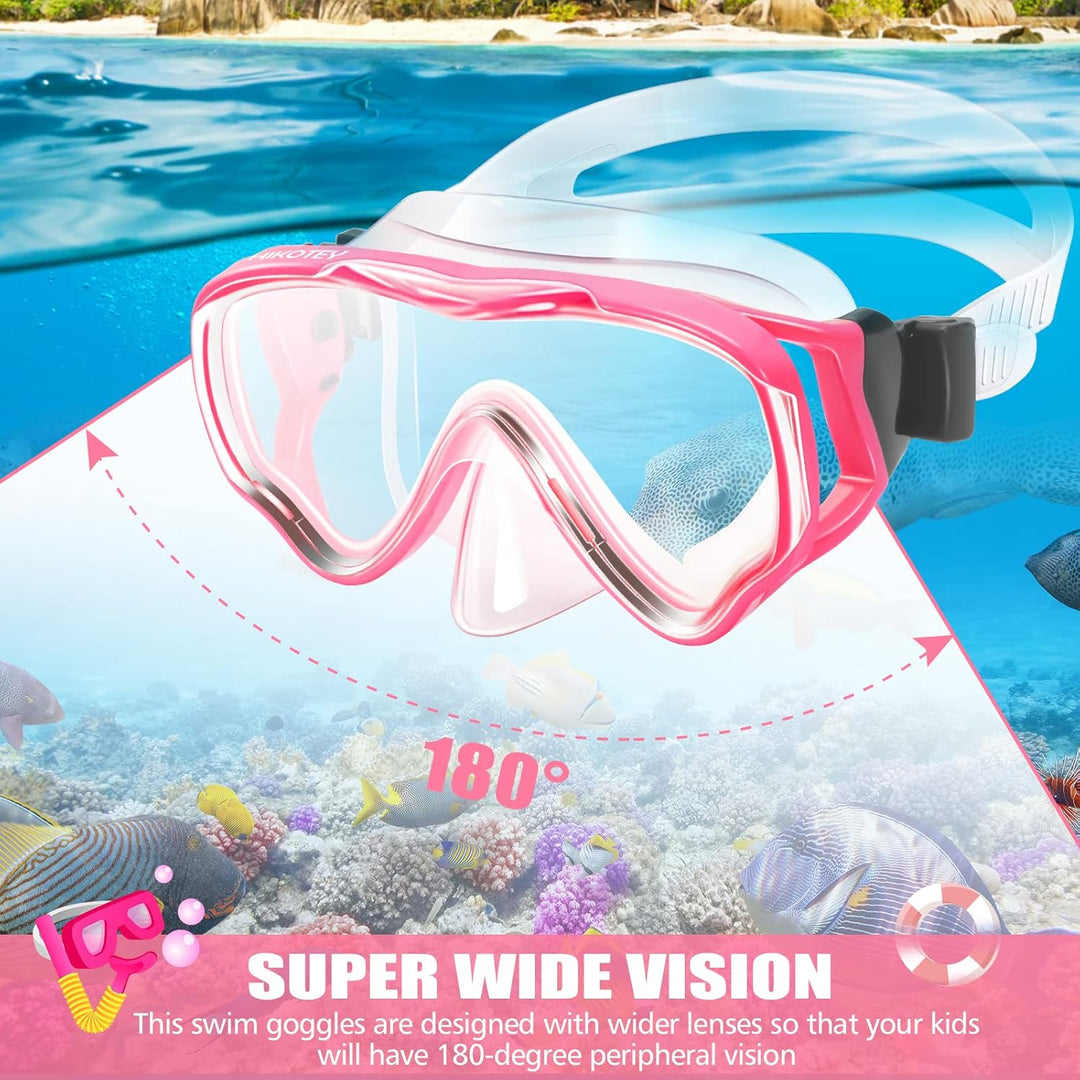 HIKOTEY Taucherbrille Kinder 4-16 Jahre,Schnorchelset Kinder für Mädchen Jungen Schwimmbrille Kinder