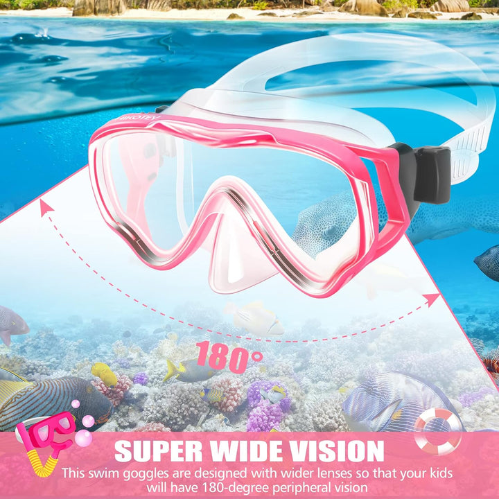 HIKOTEY Taucherbrille Kinder 4-16 Jahre,Schnorchelset Kinder für Mädchen Jungen Schwimmbrille Kinder
