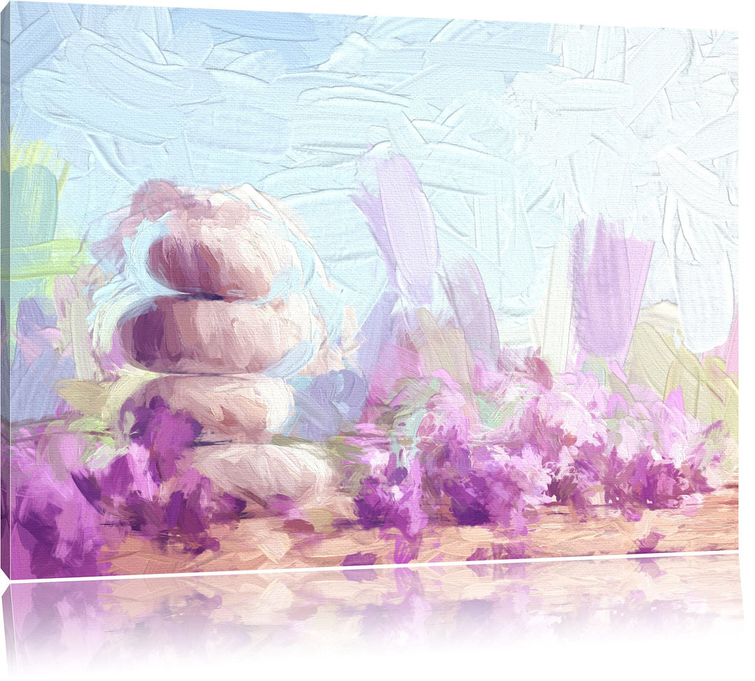 Pixxprint Lavendel Spa-Stillleben Kunst Pinsel Effekt, Format: 100x70 auf Leinwand, XXL riesige Bild