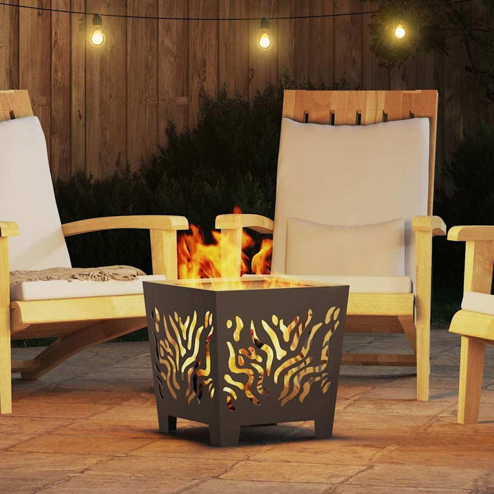vidaXL Feuerstelle Schwarz 40 x 40 x 40 cm Stahl, Feuerstelle für draussen, modernes Metall-Design,