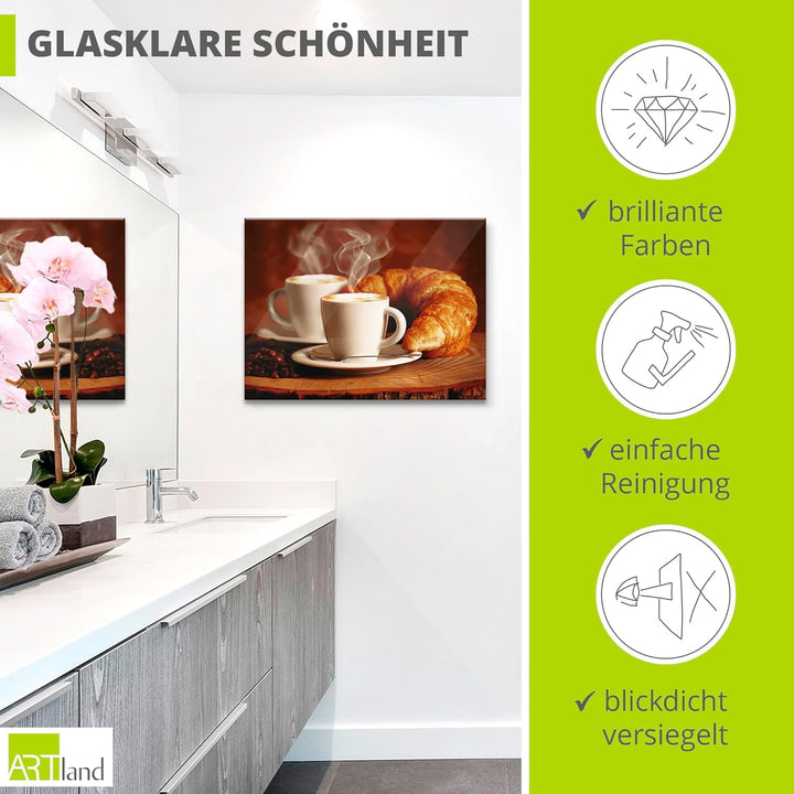 ARTland Glasbilder Wandbild Glas Bild einteilig 80x60 cm Querformat Kaffee Coffee Cafe Cappuccino Ka