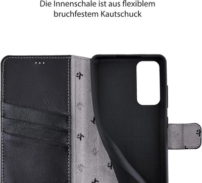 Suncase Book-Style Hülle kompatibel mit Xiaomi Redmi Note 10 Leder Tasche (Slim-Fit) Lederhülle Hand