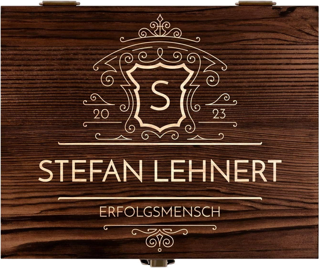 Maverton Whisky Steine Set - in Holzbox mit Gravur - 8 Eiswürfel + 2 Whisky Gläser - wiederverwendba