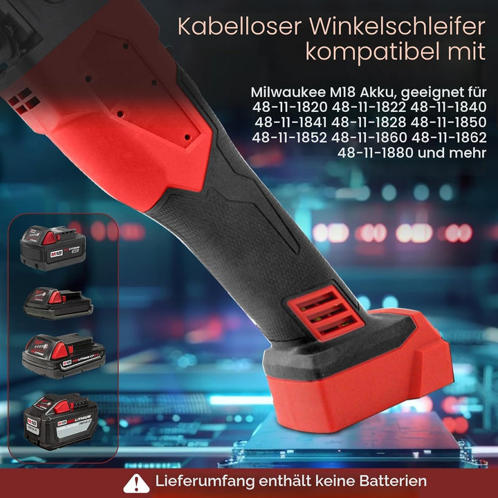 akku-Winkelschleifer für Milwaukee 18 V Akku, 125 mm, 12000 U/min, bürstenloses Schleifwerkzeug mit