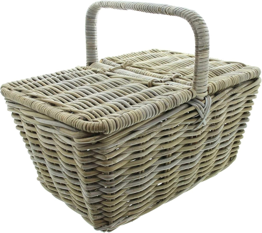 FRANK FLECHTWAREN, Picknickkorb Rattan, trendiges Koboo-Grey, teilweise lackiert, liebevoll von Hand