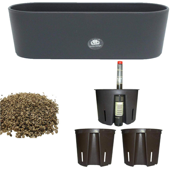 Erdkultur Sets Happy-Nature Set6 6 teilig Kunststoff Flori Pflanzschale schwarz für Erdpflanzen L 36